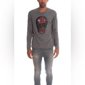 MARKUS LUPFER TARTAN SEQUIN SKULL JUMPER -GREY